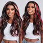 Megalook High Quality New Pop Highlights Wig 210% Density Burgundy Red And Auburn Mixed Highlights Glueless Wig
