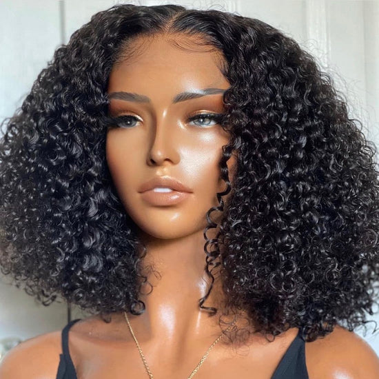 (Super Deal)EaseElle Series Minimalist 6 Inch Deep Part Hairline Glueless Lace Jerry Curly Bob Pre-Bleached Miny Knots Middle Part Closure Wigs