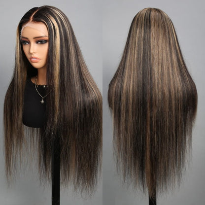32inch Balayage Highlight Hair 13x4 Transparent Lace Front Human Hair Wigs Pre Plucked Honey Blonde Brown Wigs With Baby Hair