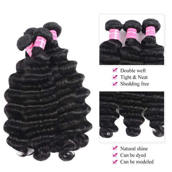 Megalook Buy 3 pcs Loose Deep Wave Get 1 Free Closure (Free Part) 100% Natural Human Hair Weaves Deal