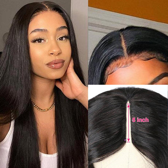 210% Density V Part Wig Free Part Thin Part Wig Straight Human Hair Wig Upgrade U part Wig Without Leave out