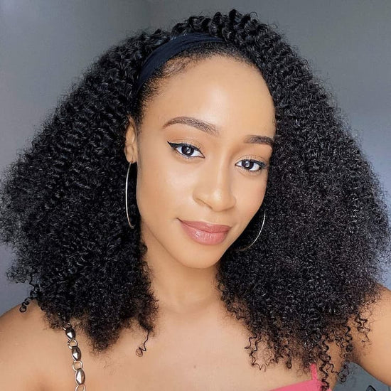 Megalook Afro Curly Headband Wig Human Remy Hair Wigs For Black Women