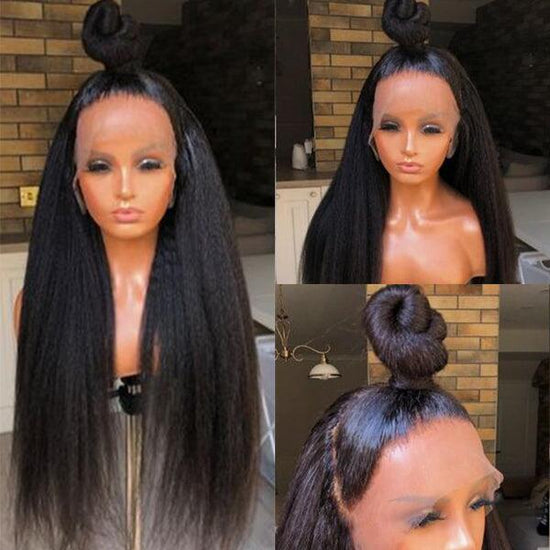 Megalook 13x4 Lace Lace Frontal Wigs Pre Plucked With Baby Hair Yaki/Kinky Straight Part Lace Human Hair Wigs For Women