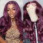 Hot&Pop Trendy Dark Purple Plum Colored 13x4 Lace Front Silky Straight/Body Wave Wig