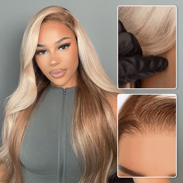 Megalook 13x4 Lace Front Champagne and Brown Ombre Colored 6x5 13x6 Wear Go Glueless Wigs Caramel Macchiato Loose Body Wave Wigs