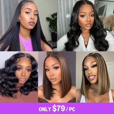 Megalook $79 Final Deal Price 6x5 Pre-Cut Lace Balayage Highlight/Natural Black Straight/Body Wave Wig