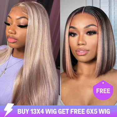 Limited-Time Offer-13x4 Lace Barbie Blonde Wig With Brown Highlights #P10/613 Straight+6x5 Pre-cut Balayage Bob Wig