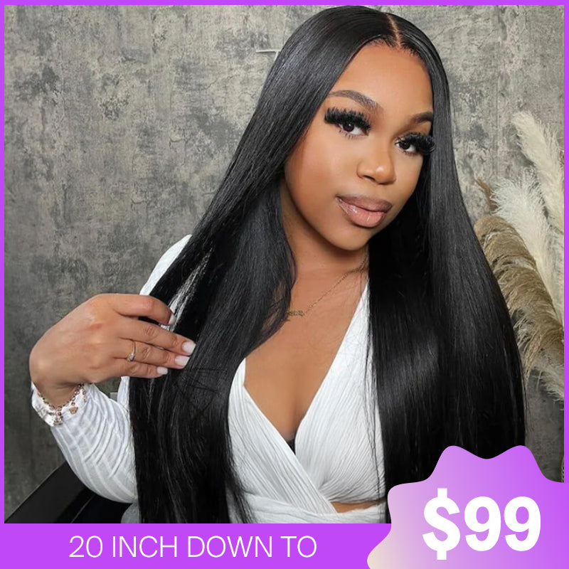 Megalook 6 Inches Deep Part Wigs Silky Straight Natural Black 100% Hum