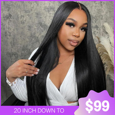 (Super Deal) Pre-Cut Glueless 6-inch Deep Lace Super Silky Mini Knots Easy-Wear Natural Black Human Hair Wigs