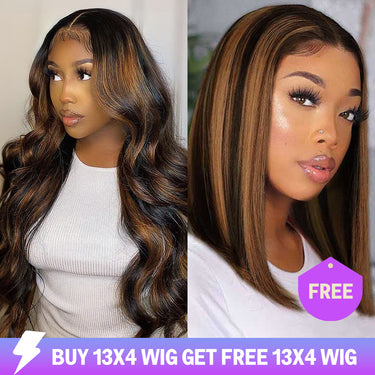 Limited-Time Offer-13x4 Lace Pre-Plucked Highlight P1B/30 Body Wave+13x4 Lace Bob Wig
