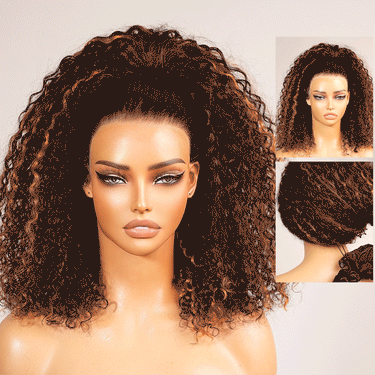 Megalook Flip Over Half Wig #P1B/30 Kinky Curl Drawsting Wig No Glue Need Endless Protective Styles Seamless With Hairline