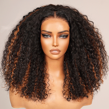 Megalook Flip Over Half Wig #P1B/30 Kinky Curl Drawsting Wig No Glue Need Endless Protective Styles Seamless With Hairline