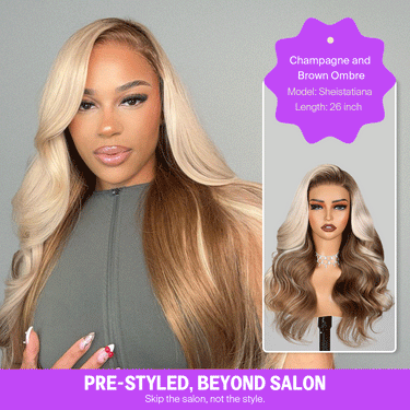 Megalook 13x4 Lace Front Champagne and Brown Ombre Colored 6x5 13x6 Wear Go Glueless Wigs Caramel Macchiato Loose Body Wave Wigs