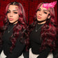 Megalook Bogo Free New Dark Burgundy With Rose Red Highlights 13x4 Lace Front Hand Curls Wig