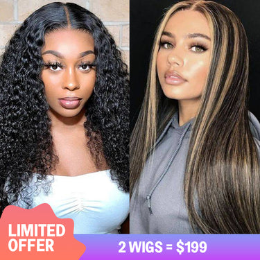 $199=2 Wigs | 20inch 5x5 Glueless HD Lace Balayage Straight  Plus 22inch Jerry Curly 4x4 Lace Closure 180% Density