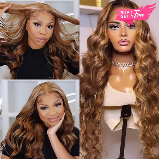 Megalook Bogo Free 13X4 Piano Body Wave Transparent Lace Frontal Pre-plucked Glueless Wig