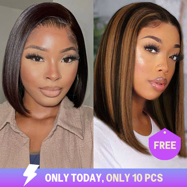 Flash Sale | Buy A Black 13x4 Bob Lace Wig Get A Free #P1B/30 6x6x1 Bob Wig