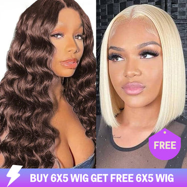 Limited-Time Offer-Glueless 6X5 HD Lace Wig #4 Chocolate Brown New Body Wig+6x5 Pre-cut #613 Straight Bob Wig
