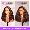 Brown Highlight Water Wave 13x6 Glueless Wig With Finger Coil Ends Enhanced Volume