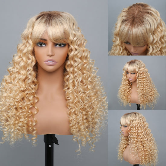 (Super Deal)28 inch 3x2 Lace Bouncy Curly Wigs With Bangs 