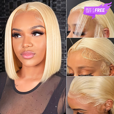 Megalook Bogo Free Balayage Highlight/#613 Honey Blonde 6x5 Bob Wigs Straight Pre-Cut Lace Closure Wigs