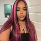 Megalook Bogo Free Transparent 13x4 Lace Front Wig Black Hair With Purple Highlights Straight/Body Wave Human Hair Wigs