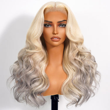 Megalook Airtouch Balayage 13x6 ProAngle™ Wigs Blonde To Ash Grey Ombre Glueless Pre-Cut Lace Frontal Wigs 3s Slip On