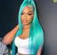 Megalook New Bluish Green Wig Straight/Wavy Side Part Wig For Black Woman Lace Frontal Human Hair Wigs