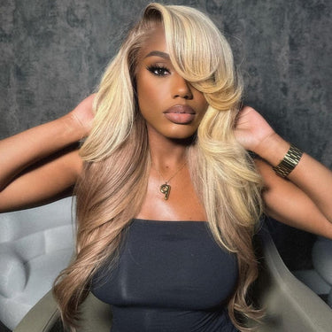 Megalook 13x4 Lace Front Champagne and Brown Ombre Colored 6x5 13x6 Wear Go Glueless Wigs Caramel Macchiato Loose Body Wave Wigs