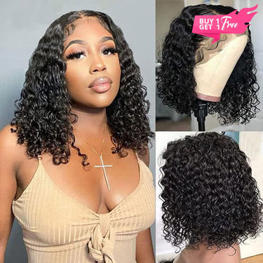 Megalook Bogo Free Short Cut T Part Bob Wig Straight/Jerry Curly Human Hair Wig