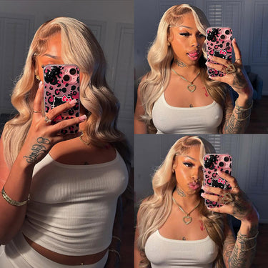 Megalook 13x4 Lace Front Champagne and Brown Ombre Colored 6x5 13x6 Wear Go Glueless Wigs Caramel Macchiato Loose Body Wave Wigs
