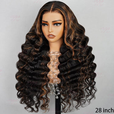 (Super Sale)Megalook 13x4 Lace Front Long Mixed Brown Black 6x5 Pre Cut Wear Go Loose Wave Pre-plucked Glamorous Wigs