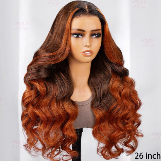 (Super Sale)6x5 Pre-cut Lace Highlight Ombre With Ginger Glueless Body Wave Human Hair Wig