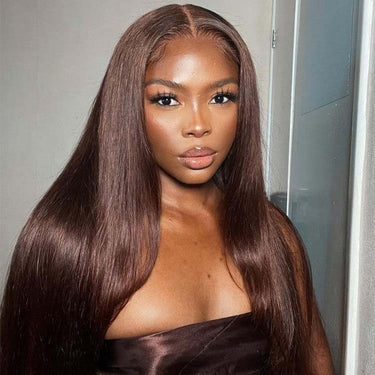 Megalook Bogo Free 4X4 Lace Closure #4 Chocolate Brown Wig With Baby Hair Guleless Body Wave Wigs