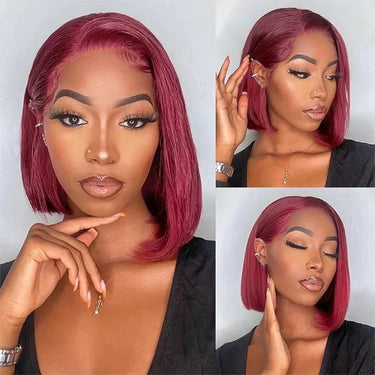 Megalook 99J Burgundy 6x5 Glueless Wear Go Straight Transparent Lace Human Hair Wigs Pre Plucked Short Bob Wig