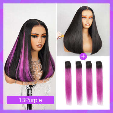 Megalook Colorful Hair 4 Colors Human Hair Extensions 16 Inch Straight Clip In Extension Human Hair Pieces-4 Pieces