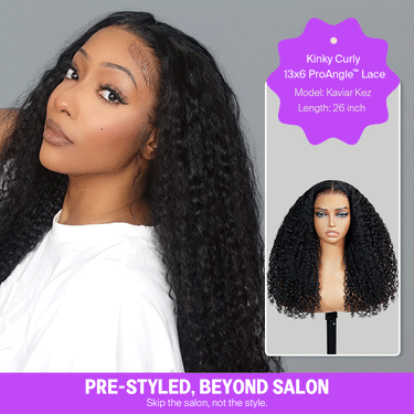 Megalook Kinky Curly Upgrade 13x6 ProAngle™ Frontal Pull Go Wig All Pre-Styled Ready To Wear Glueless Wigs