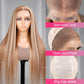 Megalook 5X5 HD Lace Frontal Honey Color With Blonde Highlight Straight Hair Body Wave Wigs