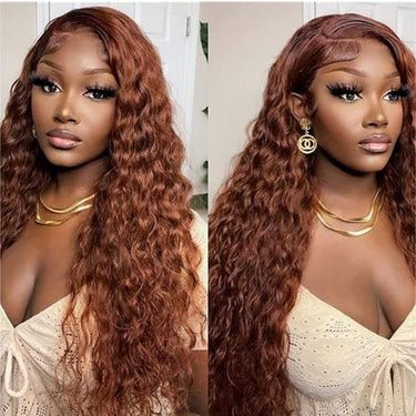 Pre-Cut 13x4/5x6 HD Lace Frontal #33 Reddish Brown Auburn Copper Color Water Wave Breathable Airy Cap Real Glueless Human Wigs