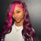13x4/13x6 Lace Front Side Part Highlight Money Piece Pink Purple Human Hair Wig Hd Transparent Lace Body Wave Wig