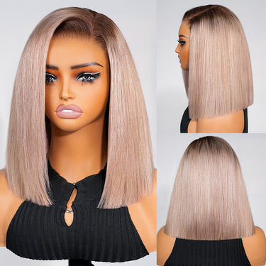 Ash Blonde Ombre Straight 6x5 Bob Wig Model In Different Angles