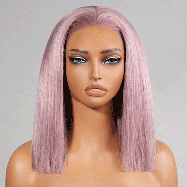 Megalook Ash Purple Short 13x5 Bob Wigs Human Hair Straight 12 Inch Pre-Cut Lace Frontal Wig With C-Shape Ear Design