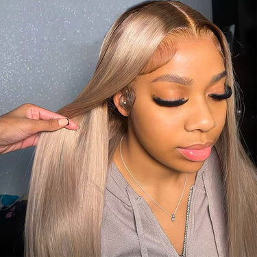 Megalook Ombre Ash Blonde All Pre-Styled Upgrade 13x6 ProAngle™ Frontal Pull Go Wig 250% Density Deep Free Parting Without Glue