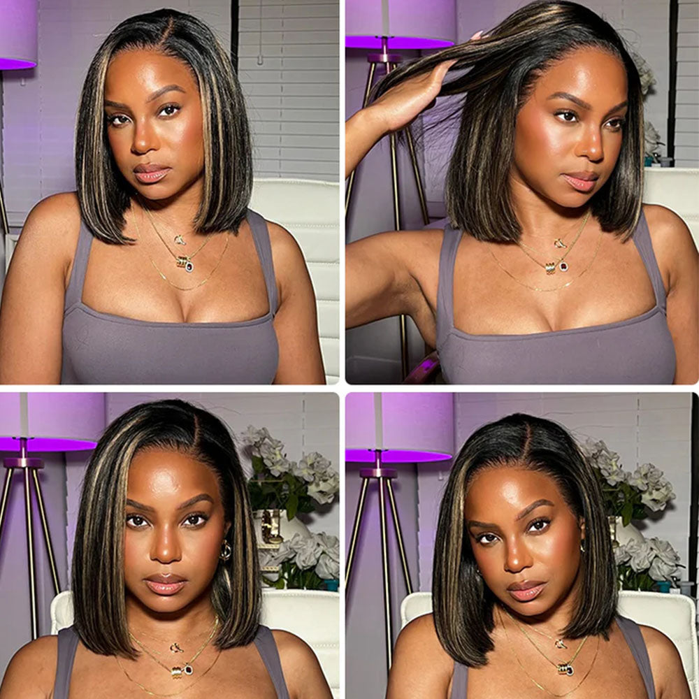 Balayage Highlight 6x5 Bob Wig Model In Different Angles