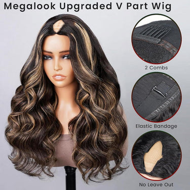 Bayalage Highlight Body Wave Glueless V Part Wig With Adjustable Drawstring 0 Skill Needed Natural Scalp Human Hair Upgrade U part Wig