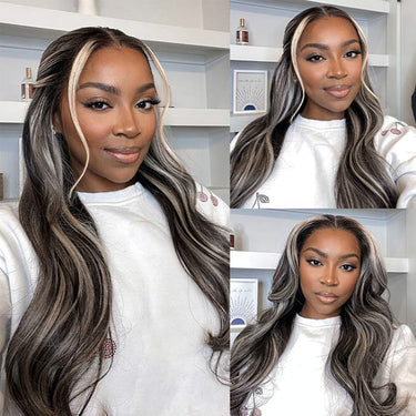 30 inch Grey And Black Hair 13x4 Body Wave Lace Front Wig 