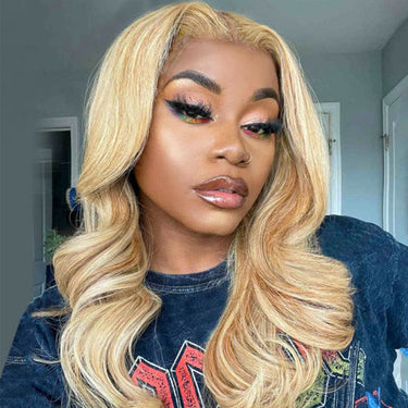 Megalook #P27/613 Blonde Highlight 6x5 13x6 Wear Go Glueless Wigs 13x4 Body Wave Honey Blonde Wig With Blonde Highlights