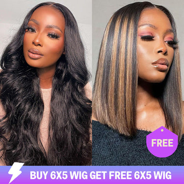 Limited-Time Offer-Glueless 6X5 Glueless Lace Wig  Loose Body Wave+6x5 Pre-cut Balayage Straight Bob Wig