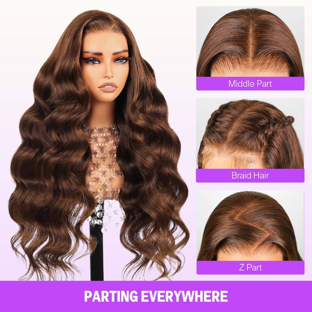 Megalook 13x4 Lace Frontal Chocolate Brown Body Wave Wigs Invisible Kn