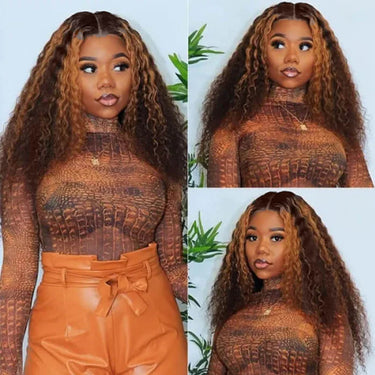 Brown Highlight Jerry Curly 13x6 Three Go Wig Model